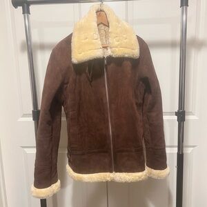 Vintage Shearing Aviator Jacket / Bomber Jacket - Real Suede and Sheepskin